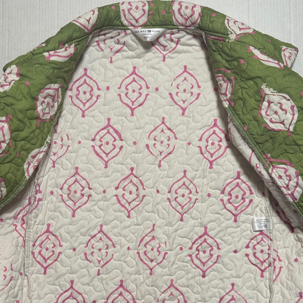 IDA MAE HOME Green Pink Handcrafted Quilted‎ Women's Jacket Abstract Pattern SM - Picture 4 of 13